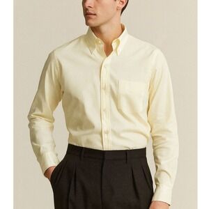 Vtg Comme Ca Butter Yellow Button Up Cotton Dress Shirt Men Medium Made in Japan